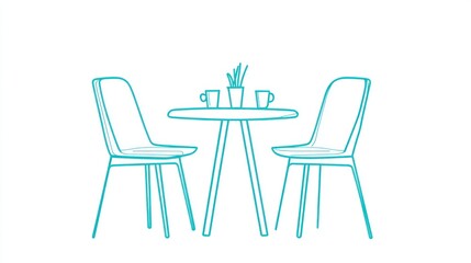 Fototapeta premium Cafe Table & Chairs Line Drawing