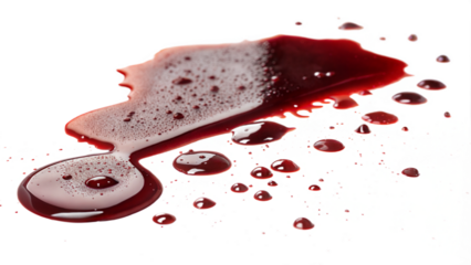 Unique Fresh Blood with Splashes on White Background.
