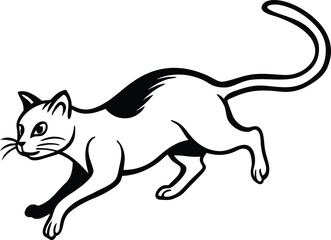 a vector line art illustration of a cat mid pounce frozen