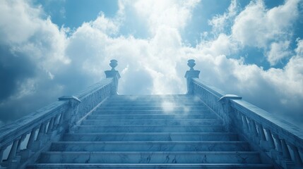 Obraz premium A marble staircase ascending through soft, billowing clouds, symbolizing elegance, wisdom, and higher learning.