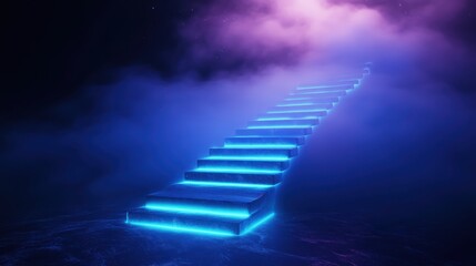 A mystical floating staircase with glowing edges leading into the distance, symbolizing the never-ending journey of self-improvement.