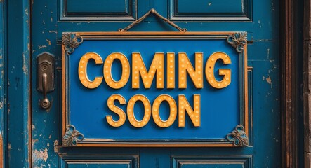 coming soon lettering on a signage in door background
