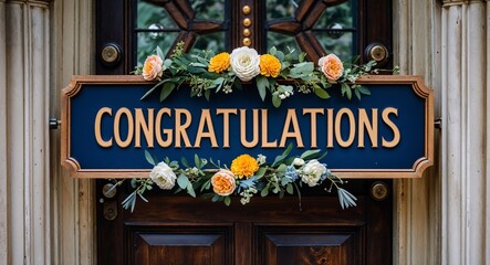 congratulations lettering on a signage in door background