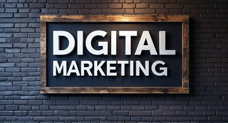 Obraz premium digital marketing lettering on a signage in door background
