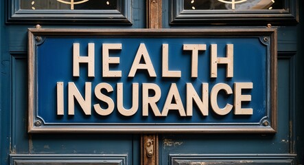 health insurance lettering on a signage in door background