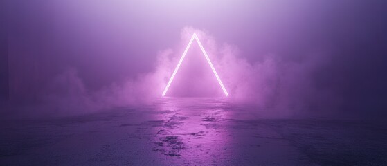 A Purple Neon Triangle in a Foggy Environment