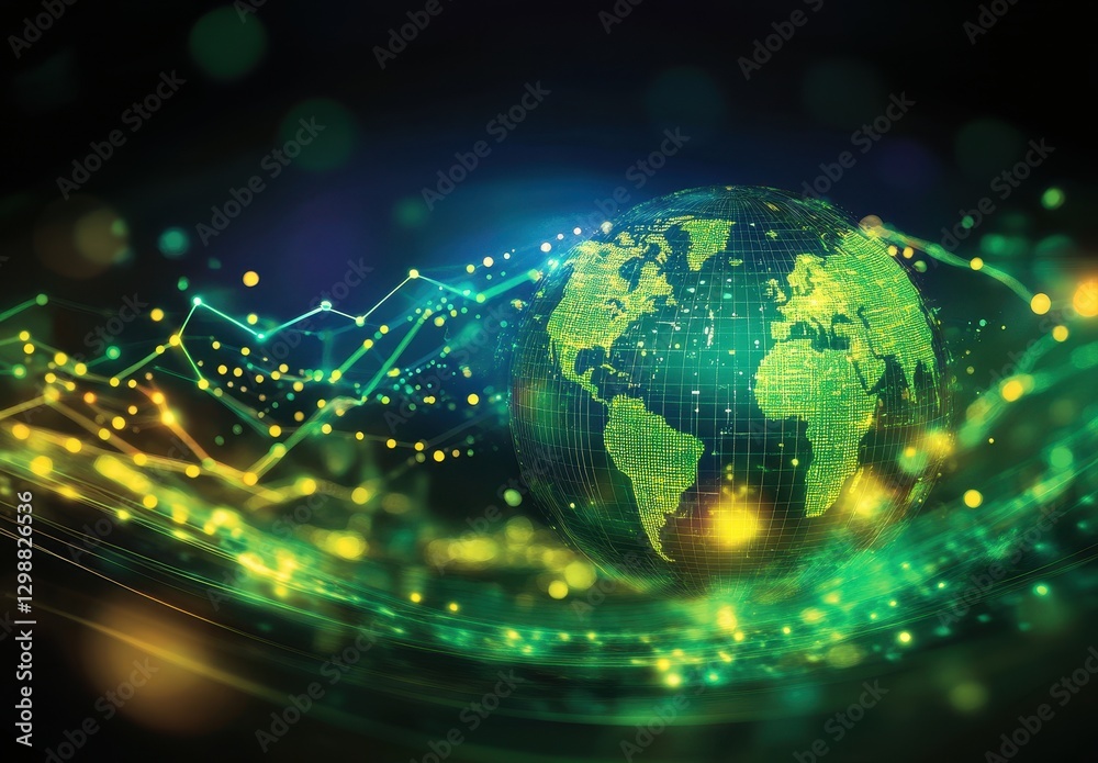 Poster vibrant digital globe with data streams and connecting lines representing globalization and technolo