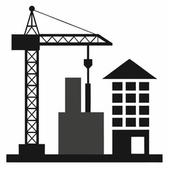 A crane with Construction site silhouette vector silhouette , isolated white background