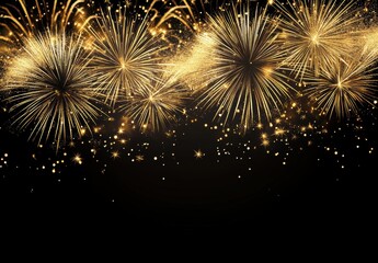 Vibrant gold fireworks bursting in a dark night sky creating a magical celebration atmosphere for holidays and special events with dazzling lights and sparks.