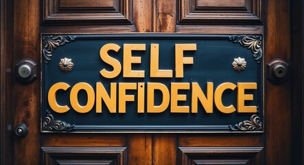 self confidence lettering on a signage in door background