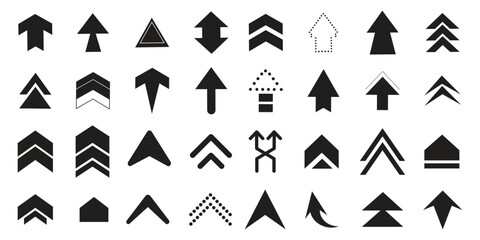 Set swipe up arrows icon. Group arrows directed upwards. Different black arrows sign. Scroll or swipe up. Elements for business infographic, social media – vector
