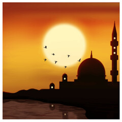 Obraz premium silhouette of mosque in sunset