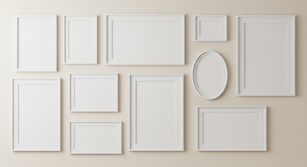 Gallery Wall Mockup Soft White Frames Minimalist Design. AI Generated