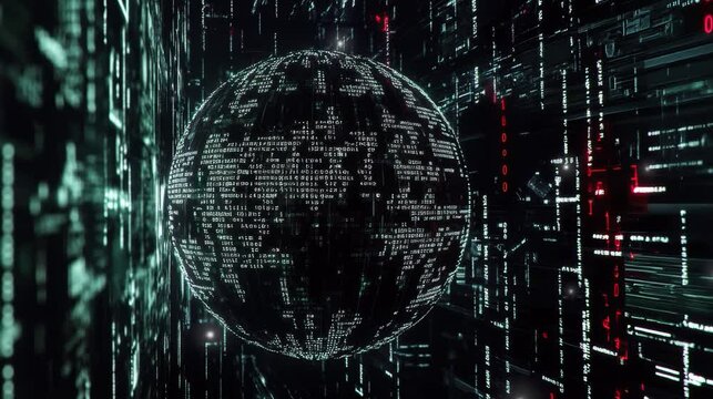 Abstract binary code in the shaped globe