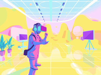 VR Simulation Environment in Vibrant Vector Colors