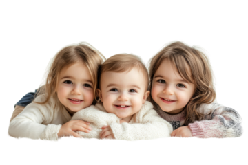 Cherished moments three happy children family portrait transparent background smiling faces