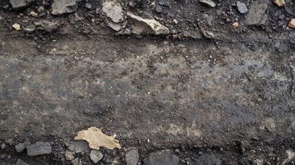 Fototapeta premium Dark Soil Ground With Rocks And Debris