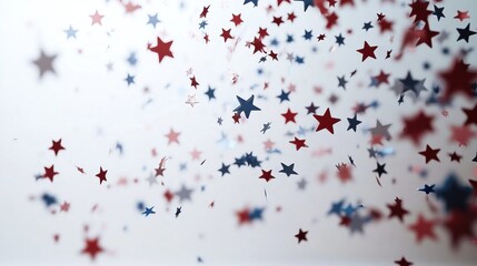 Patriotic Star Confetti Falling on a Clean White Background