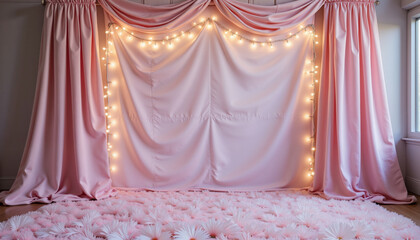 Dreamy graduation backdrop with twinkling lights, celebration theme