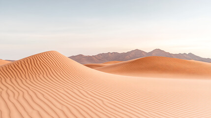 Breathtaking desert landscape with rolling dunes and distant mountains