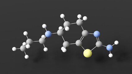 pramipexole molecule 3d, molecular structure, ball and stick model, structural chemical formula antiparkinsonian agents