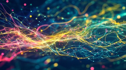 Energetic colorful abstract lines and dynamic digital network