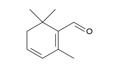 safranal molecule, structural chemical formula, ball-and-stick model, isolated image monoterpenoid