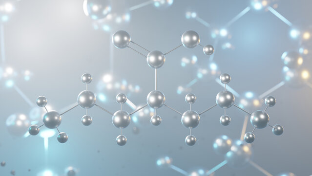 valproate molecular structure, 3d model molecule, valproic acid structural chemical formula view from a microscope