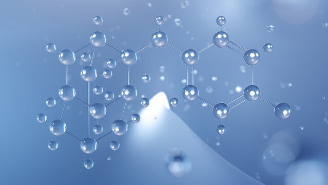bromantane molecular structure, 3d model molecule, central nervous system stimulant structural chemical formula view from a microscope
