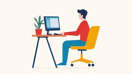 Man Working on Computer at Desk