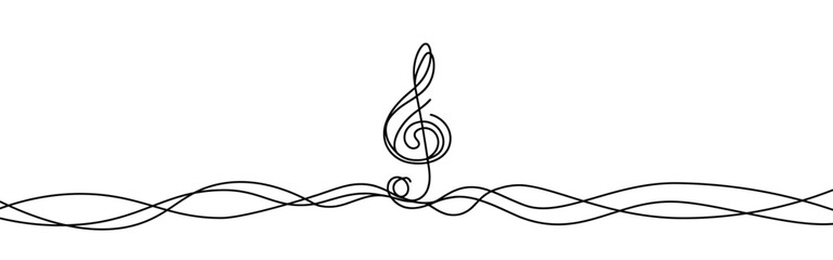 Obraz premium Treble clef continuous one line drawing. Music sign in simple linear style. Vector illustration.
