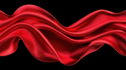 Elegant red silk fabric flowing in abstract wave against black background