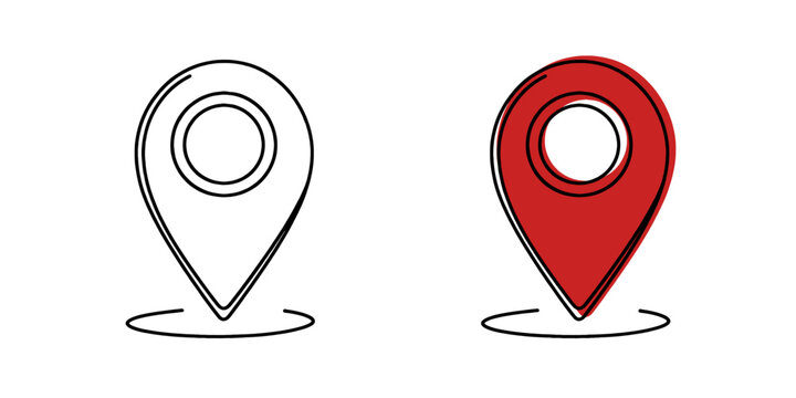 Map pin continuous one line drawing. Location, navigator, geolocation sign in simple linear style. Vector illustration.