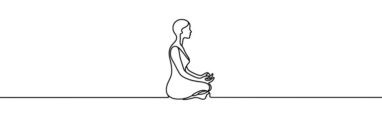 Woman sitting in meditation continuous one line drawing. Yoga sign in simple linear style. Vector illustration.