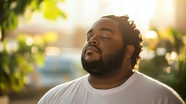 Man Practicing Deep Breathing Exercise for Relaxation in Natural Outdoor Setting