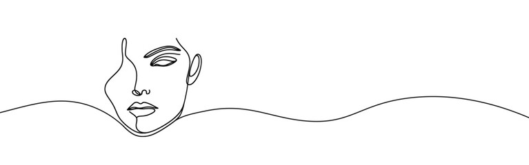 Woman face continuous one line drawing. Woman beauty fashion concept. Vector illustration.