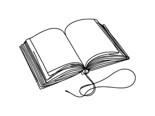 Open book continuous one line drawing. Bookstore, library sign in simple linear style. Vector illustration.
