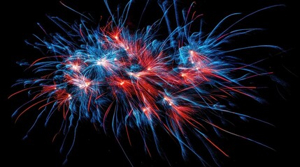 Fireworks Cluster in Vibrant Patriotic Colors Burst