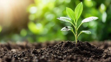 Fototapeta premium Young sprout in soil, growth, nature