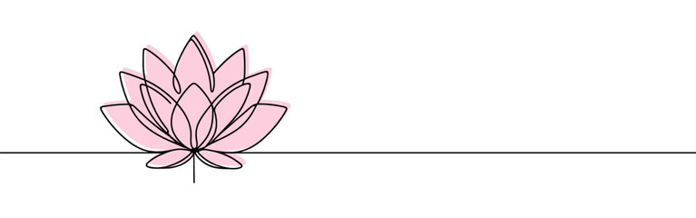 Lotus flower continuous one line drawing. Wellness concept in simple linear style. Vector illustration.