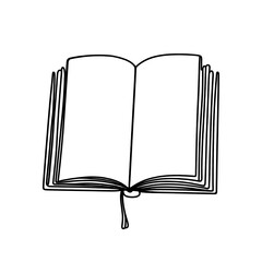 Open book continuous one line drawing. Bookstore, library sign in simple linear style. Vector illustration.