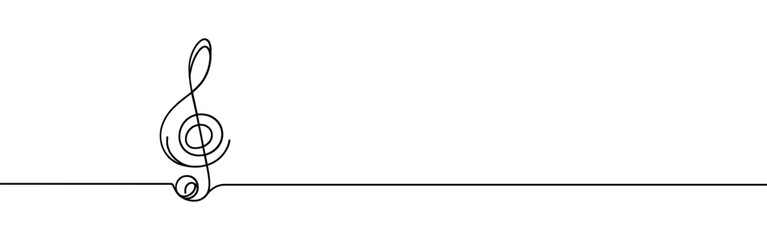 Obraz premium Treble clef continuous one line drawing. Music sign in simple linear style. Vector illustration.