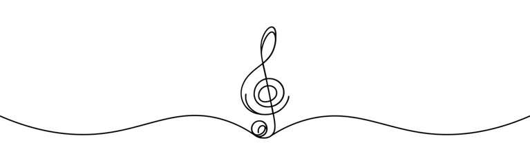Treble clef continuous one line drawing. Music sign in simple linear style. Vector illustration.