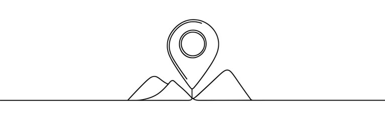 Map pin continuous one line drawing. Location, navigator, geolocation sign in simple linear style. Vector illustration.