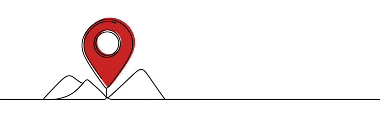 Map pin continuous one line drawing. Location, navigator, geolocation sign in simple linear style. Vector illustration.