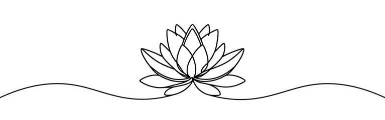 Lotus flower continuous one line drawing. Wellness concept in simple linear style. Vector illustration.