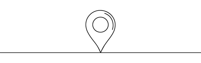 Map pin continuous one line drawing. Location, navigator, geolocation sign in simple linear style. Vector illustration.