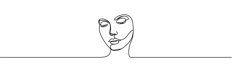 Woman face continuous one line drawing. Woman beauty fashion concept. Vector illustration.