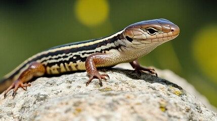 Obraz premium Vibrant Skink basking on a sun warmed rock its smooth glossy scales reflecting the light tiny legs gripping tightly to the surface