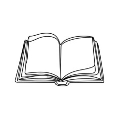 Open book continuous one line drawing. Bookstore, library sign in simple linear style. Vector illustration.
